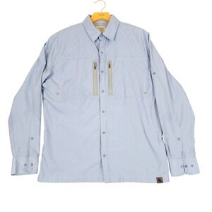 LL Bean Men's Light Blue Gingham Long Sleeve Utility Shirt Size Medium Regular